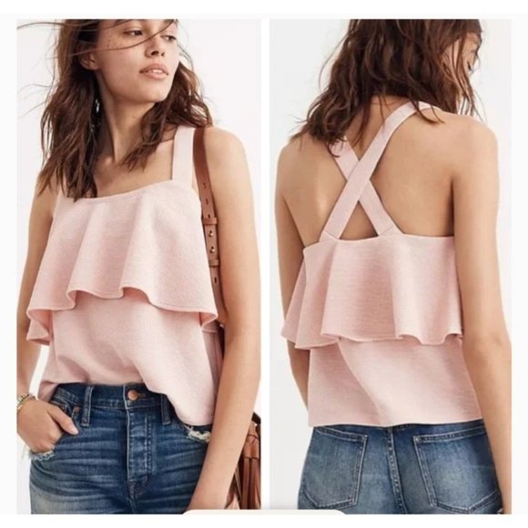 Madewell Tops - Madewell pink Texture and Thread Tiered tank top size L